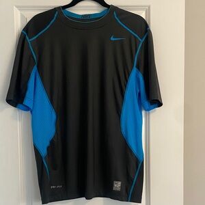 Nike Pro Combat Black and Blue Performance Tee - Size L Large